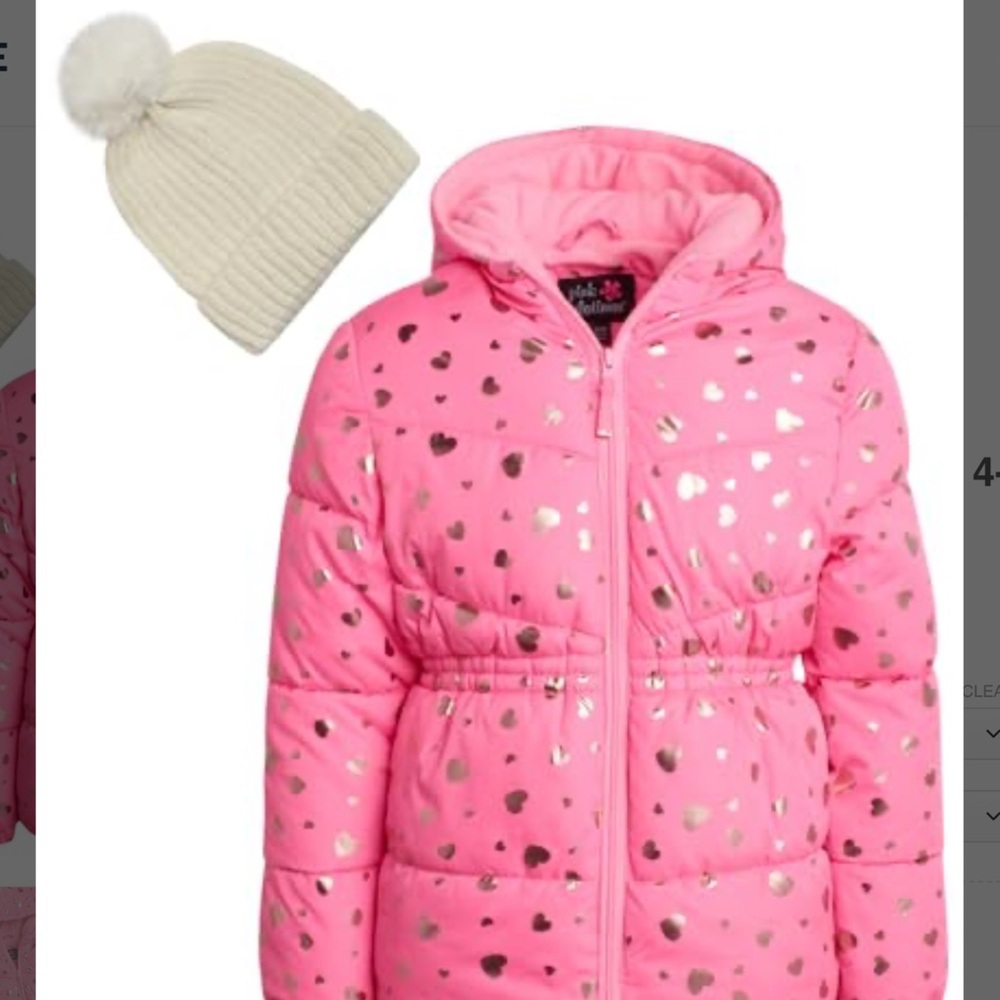 Pink Platinum Pink Heart Puffer Jacket with Cream Hat